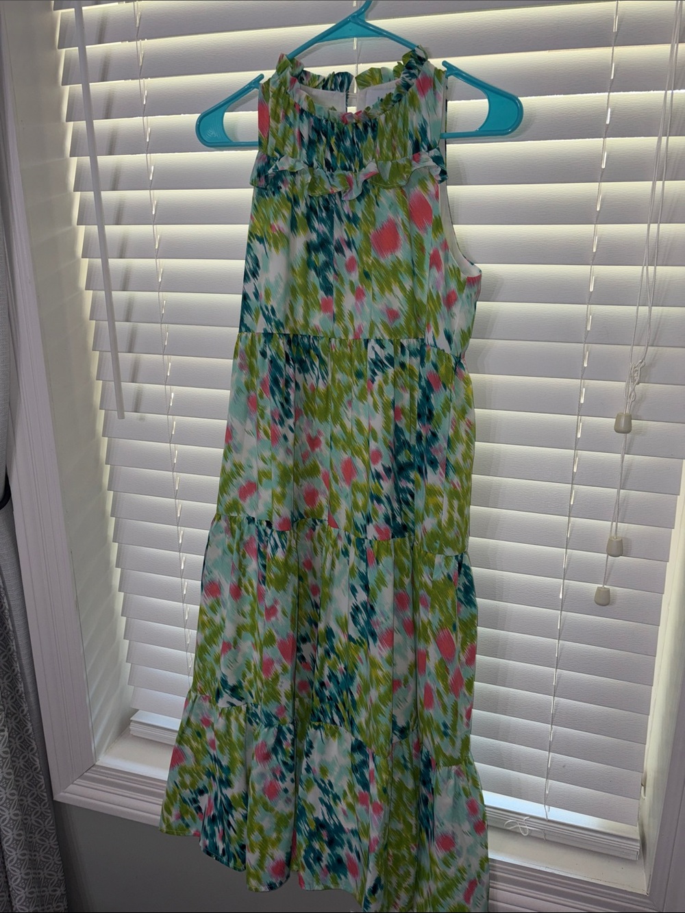 Mint Girls Tiered Floral Midi Dress - Green & Pink